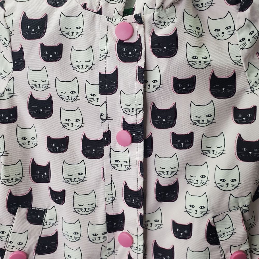 Dip Brand Girls 6-12 Months Black And White Cat Raincoat With Hood, Super Soft - Picture 13 of 14